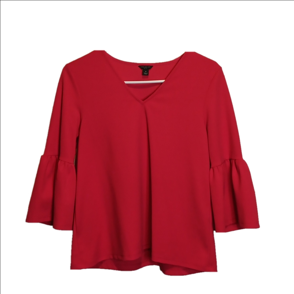 Ann Taylor 3/4 Bell Sleeve Vneck Pullover Blouse Size SP Excellent Condi…